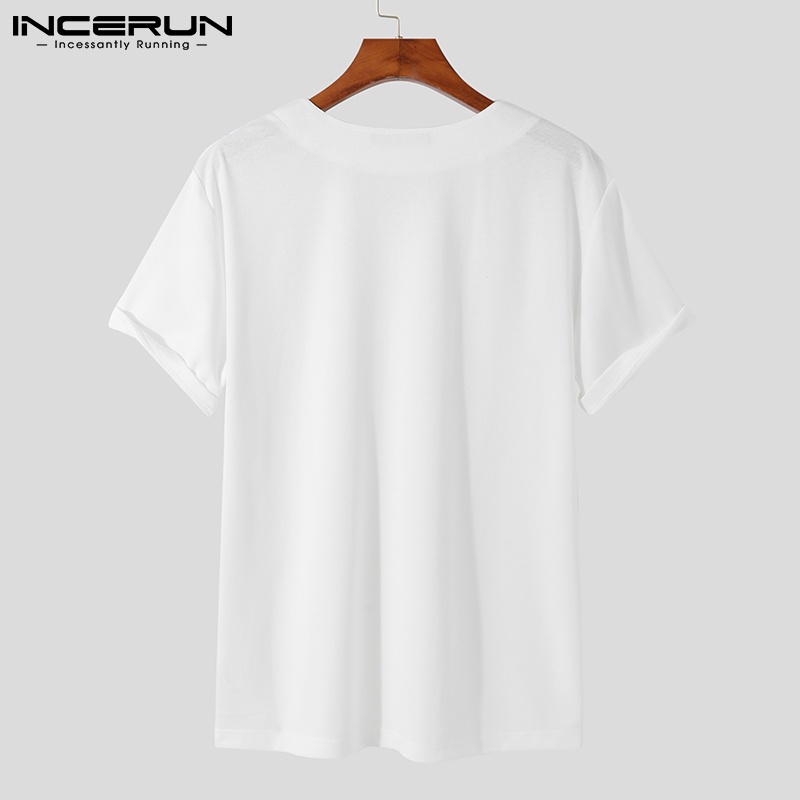 Áo nam INCERUN tay ngắn cổ chữ V 3 màu trơn đơn giản tùy chọn