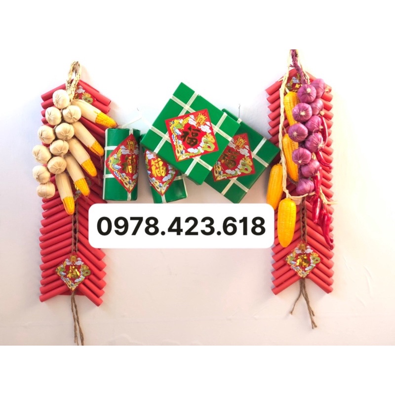 Dây pháo giả, bánh chưng giả, bánh tét - pháo giấy , khánh nhung trang trí Tết chúc mừng năm mới