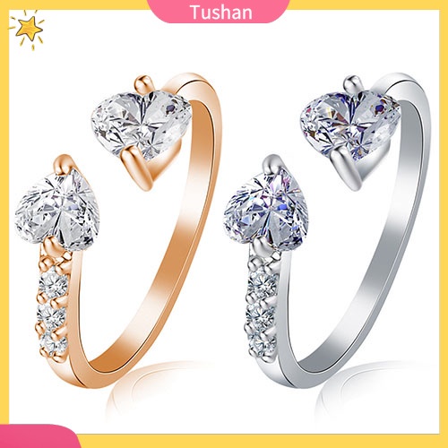 Nhẫn đeo tay kim loại hình trái tim đính đá xinh xắn cho nữ