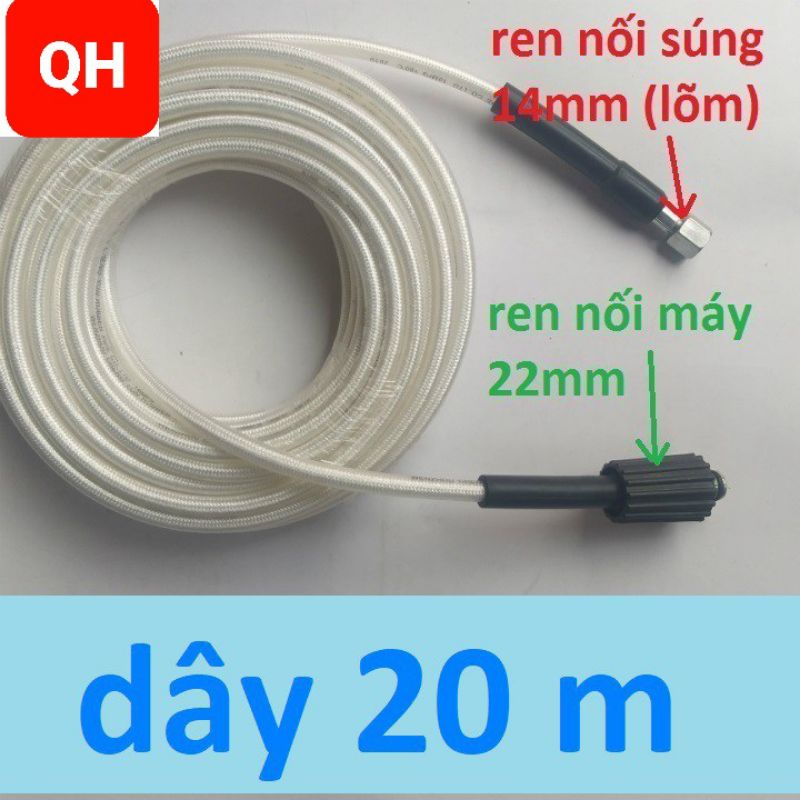 Dây Rửa Xe 10m,15m,20m Cho Máy bơm Xịt Rửa Áp Lực Cao ( Ren nối 22mm - 14mm)