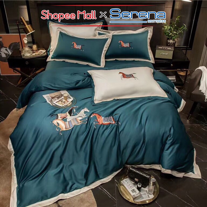 Bộ Vỏ Chăn Ga Gối 5 Món Tencel 80S SERENA Chính Hãng Set Combo Ra Drap Gối Đệm Nệm Trải Giường Trần Bông Cao Cấp