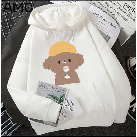 Áo Hoodie Unisex Mùa Đông Nhiều Màu Chất Nỉ  Nữ Giá Rẻ Phong Cách Hàn Quốc In Hình Gấu Nâu Mũ Vàng Mặc Đi Học Đi Chơi