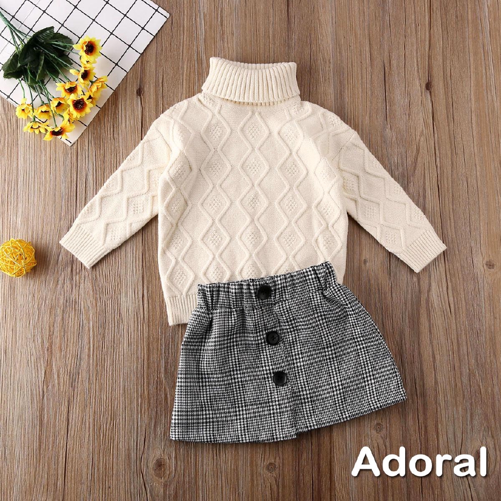 Set Áo Sweater Cổ Lọ + Chân Váy Mini Thời Trang Mùa Đông Cho Bé Gái 2 Tuổi