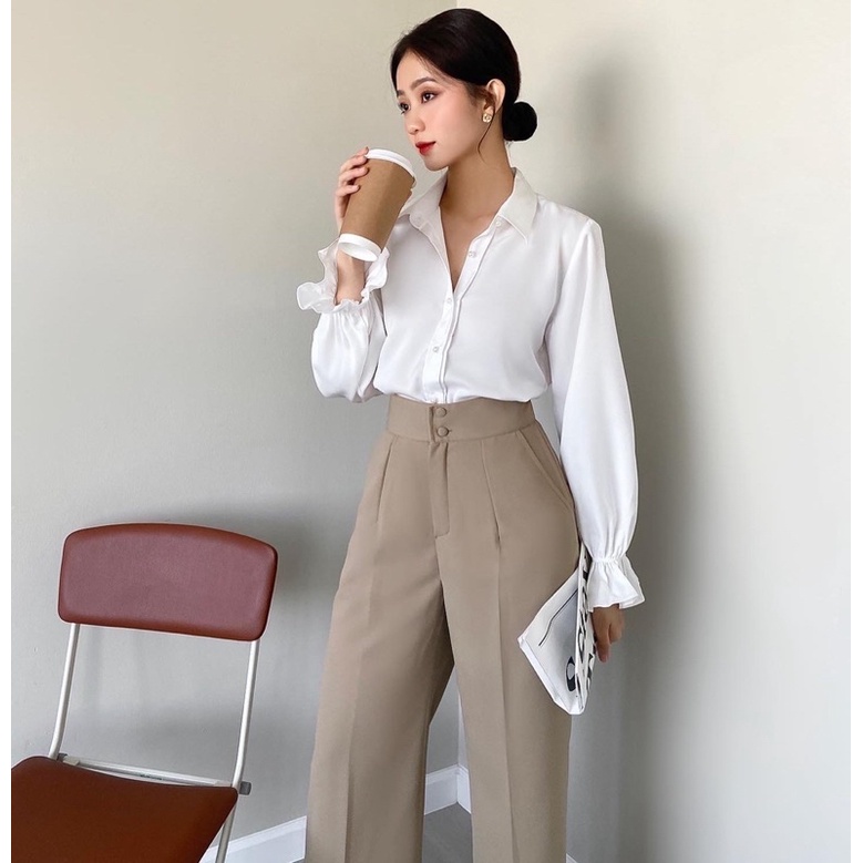 ZIEL Sơ mi lụa tay nhún bèo cách điệu | Cindy Shirt