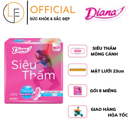 Băng Vệ Sinh Diana Siêu Thấm Mỏng Cánh Mặt Lưới 23cm - 8 Miếng