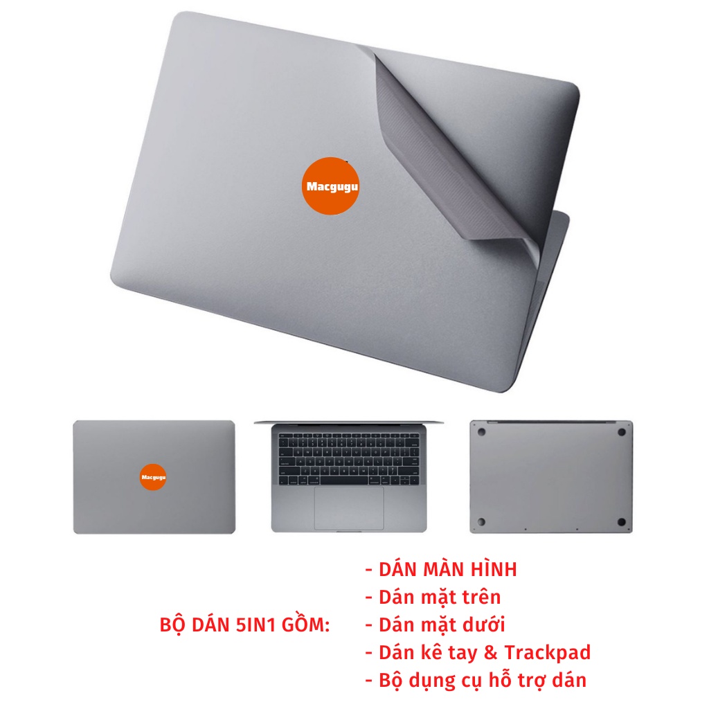 Bộ dán chính hãng JRC 5in1 cho New Macbook Pro, Macbook air, Macbook M1-DÁN TỪ TÍNH KHÔNG DÍNH KEO-TẢN NHIỆT TỐT