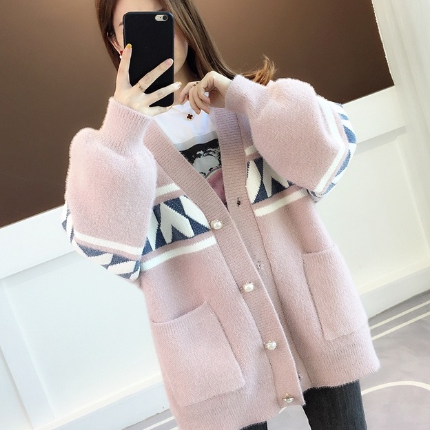 【ZHELIHANGFEI】Áo Cardigan Dệt Kim Tay Dài Cổ Chữ V Dáng Rộng Dễ Phối Đồ