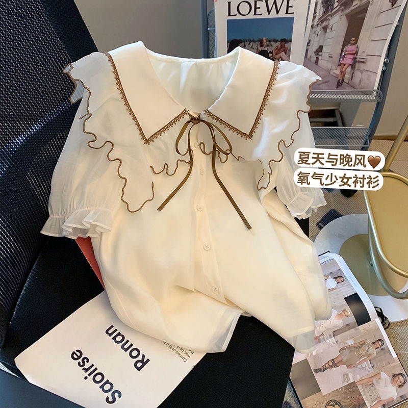 French doll collar bubble sleeve chiffon shirt summer 2022 new sweet fairy design blouse