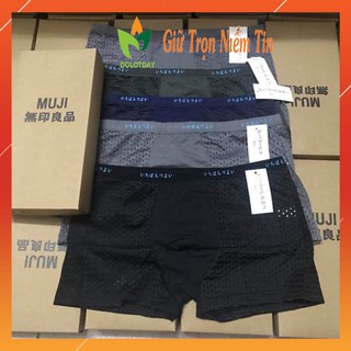 Hộp 4 Quần boxer thông hơi muji cạp nhỏ, Quần sịp đùi nam kháng khuẩn DOLOTDAY