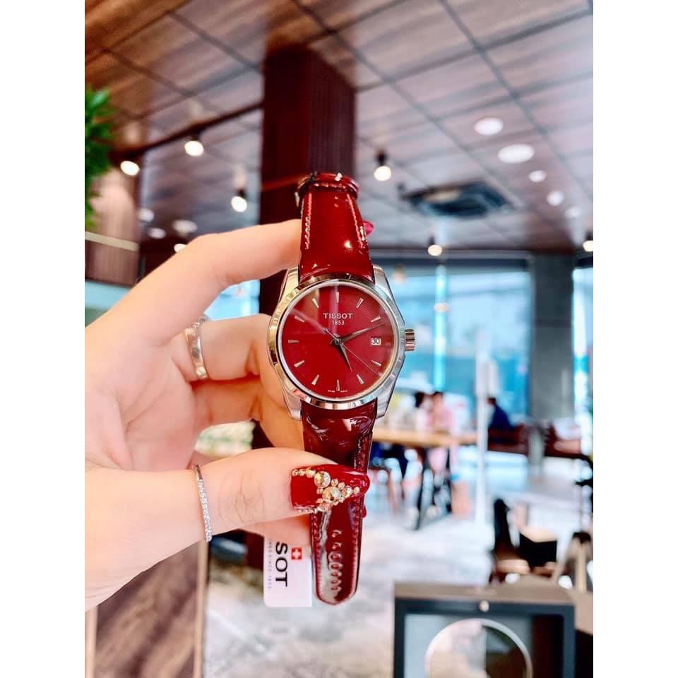Đồng hồ  nữ đỏ mận khóa thông minh mặt tròn dây da- Bảo hành 12 tháng -Tặng kèm pin | BigBuy360 - bigbuy360.vn