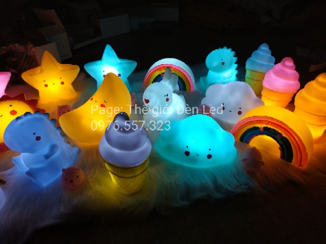 Đèn ngủ Hình thú - Mặt trời - Sao - Trăng - Đám Mây - Cầu Vồng - Kem - Cầu Vồng - Ngựa Pony - Khủng Long - Bóng Ma