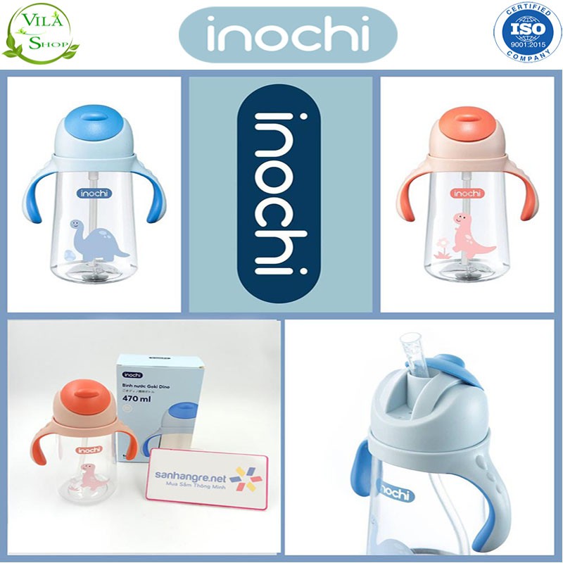 Bình Nước Cho Bé, Bình Nước Trẻ Em Có Tay Cầm Goki Dino 470ml, Bình Nước Cao Cấp Inochi Đạt Tiêu Chuẩn Xuất Nhật