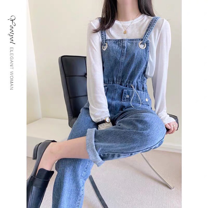 Yếm jean dài nữ trơn JL JohnsonLi , phong cách ulzzang hàn quốc J01
