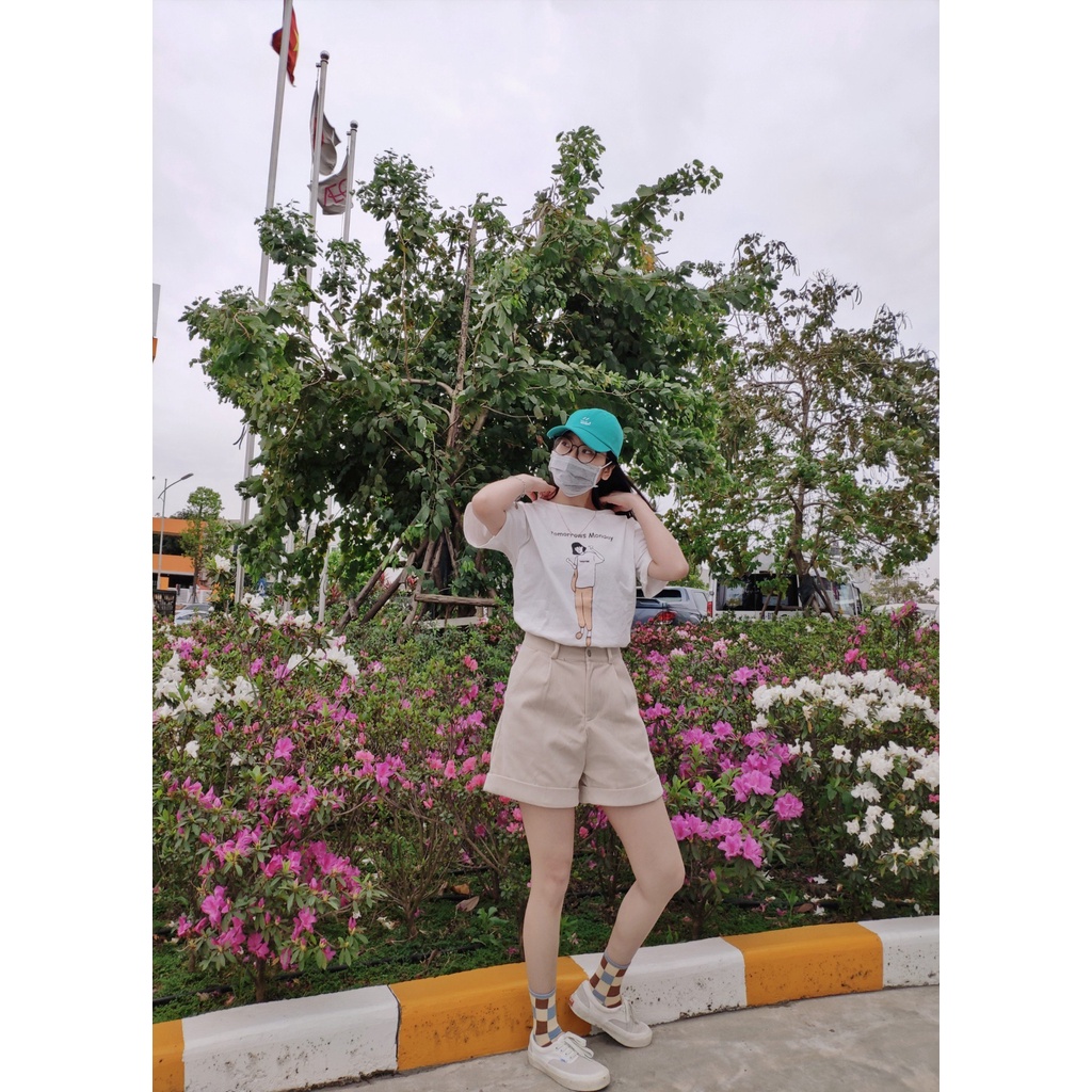 Áo thun T shirt unisex tay lỡ cổ tròn hình Cô Bé đeo túi độc đáo hàng Quảng Châu 3158 thời trang cao cấp