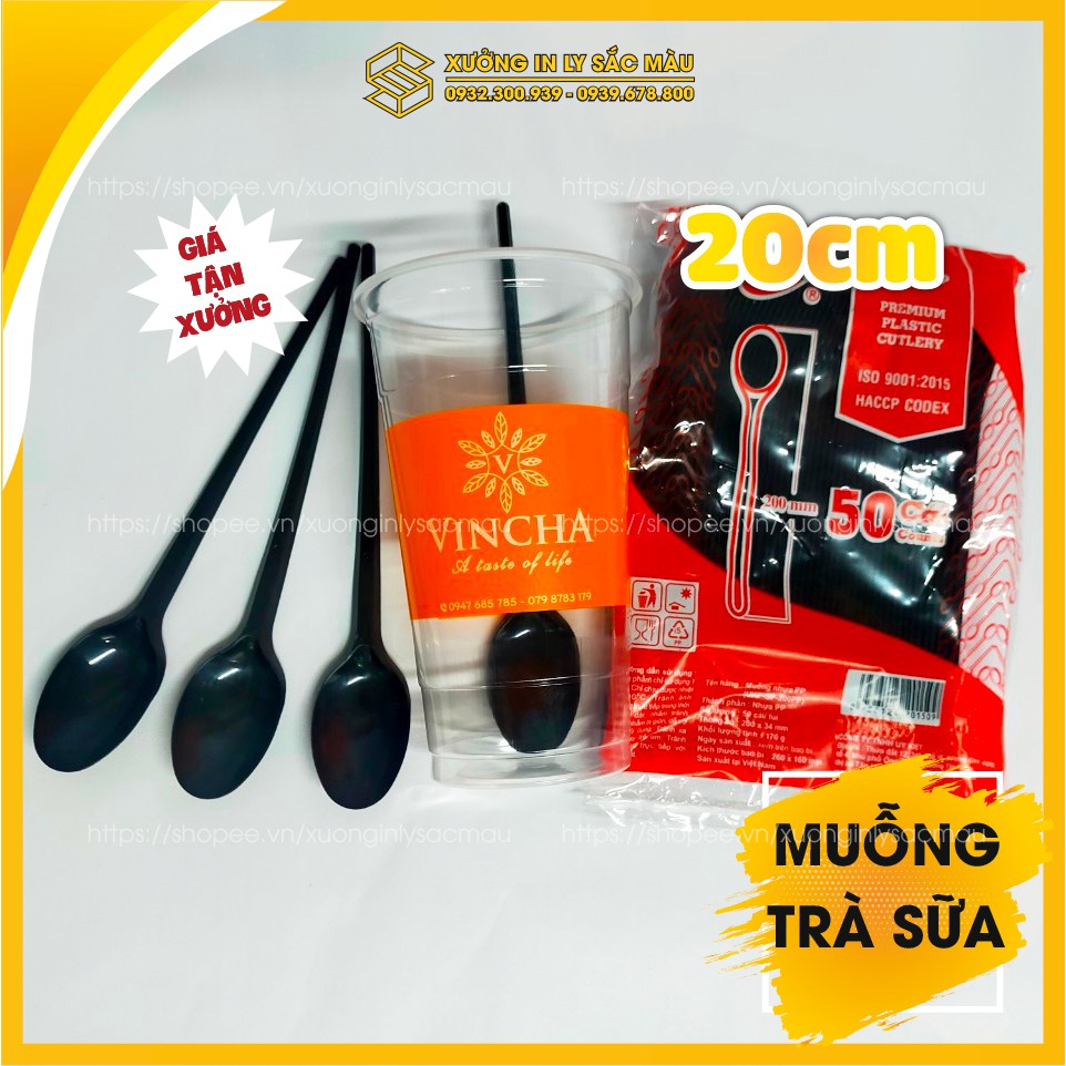 Sỉ 100 muỗng nhựa dài 20cm dành cho quán trà sữa, sinh tố