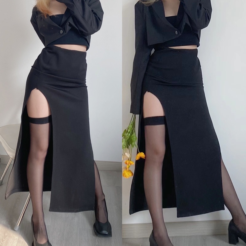 Xiangbao Tất Lụa Dài Chấm Bi Ghép Màu Cho Nữ