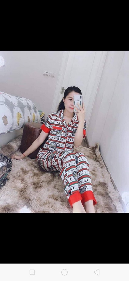 Bộ ngủ lụa satin ♛ Đồ ngủ nữ cao cấp họa tiết GG | BigBuy360 - bigbuy360.vn