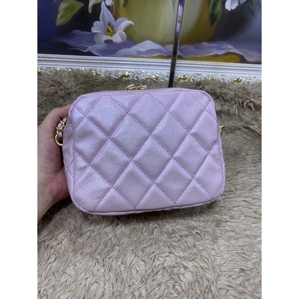Túi xách hộp hồng nhũ size 18