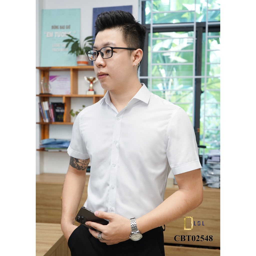 Áo So Mi Trắng Ngắn Tay Không túi Cao Cấp Mền Mịn Thấm Hút Mồ Hôi, Kháng Khuẩn, Hạn Chế Nhăn Nhàu LDL-CBT