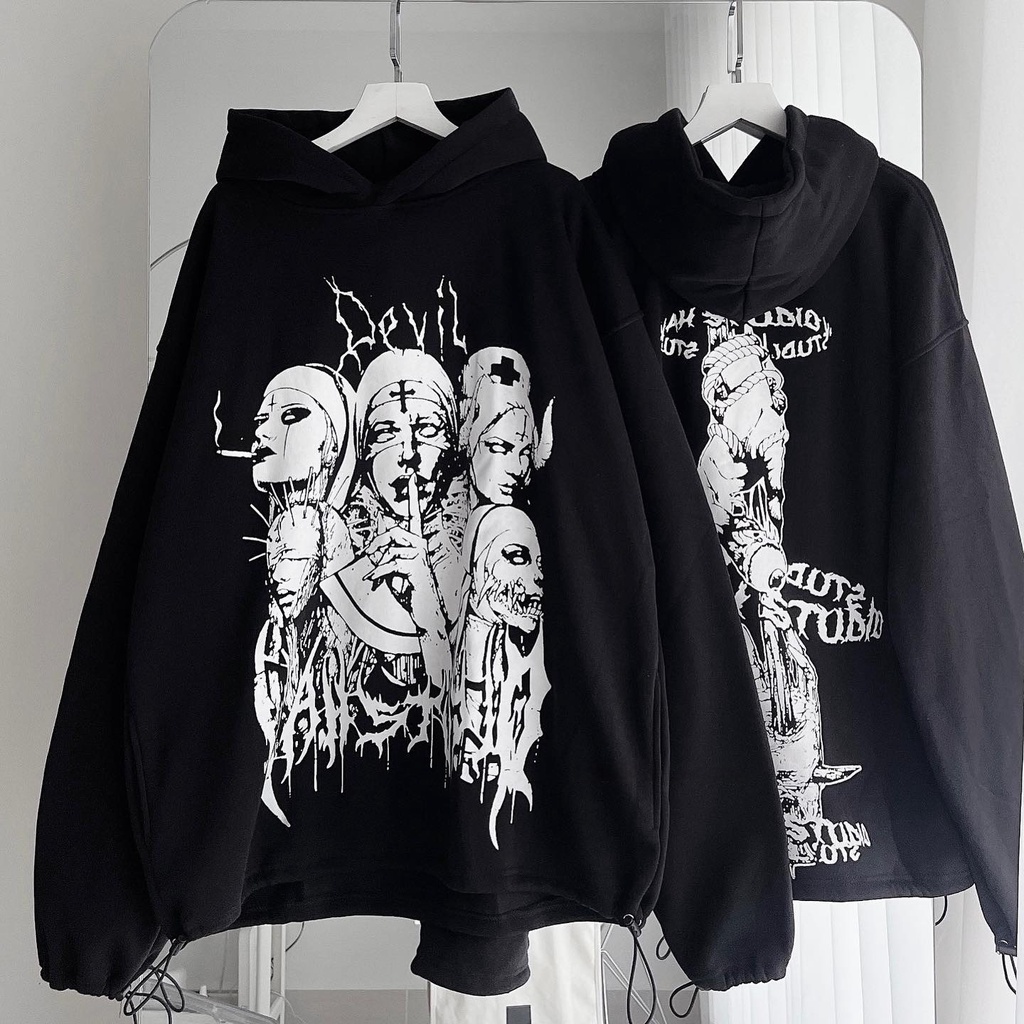 Áo Hoodie NUN DEVIL Form Rộng Vải Nỉ Bông Tay Dài Phong Cách Street Style Ulzzang Nam Nữ Unisex (Ảnh Thật/ Có Sẵn)