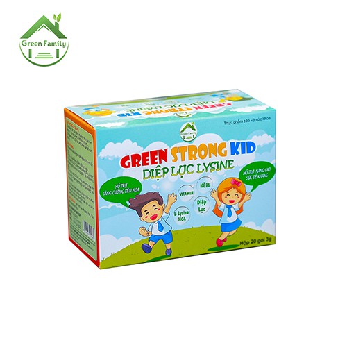 Diệp Lục Lysine Kid HBC GREEN FAMILY Giúp Trẻ Hay Ăn Chóng Lớn Cải Thiện Hệ Tiêu Hóa Hộp 30 Gói 60g