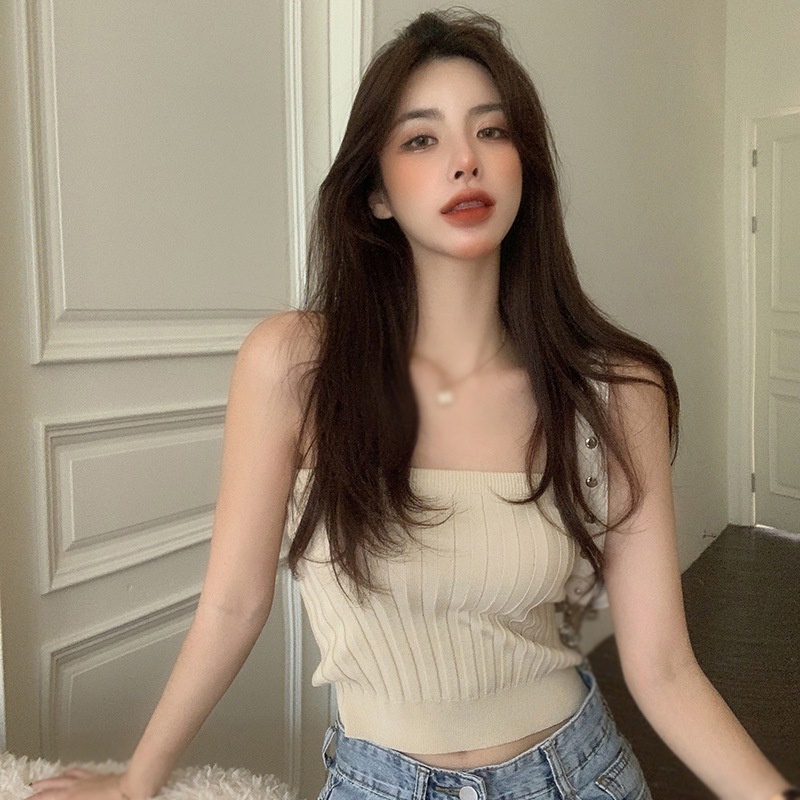 Áo Croptop Dệt Kim Tay Ngắn Màu Sắc Thanh Lịch