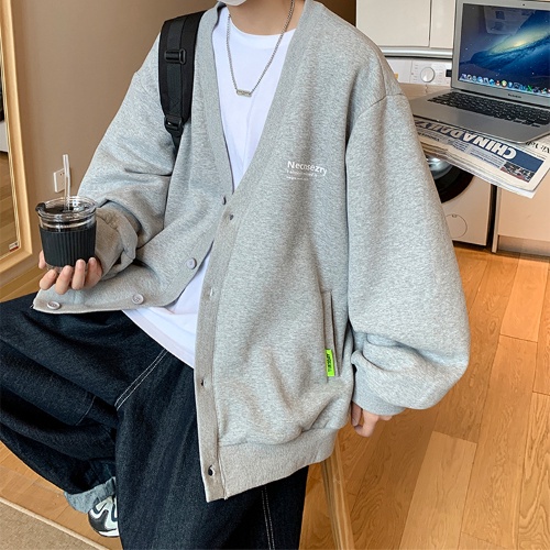 Áo Khoác Cardigan Cổ Chữ V Dáng Rộng Màu Trơn Thời Trang Cho Nam Giới Size M-2XL
