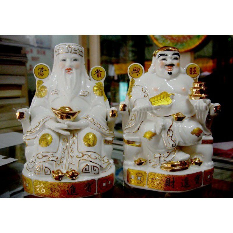 Bộ tượng 2 ông thần tài thổ địa tráng sứ men trắng đặt bàn thờ