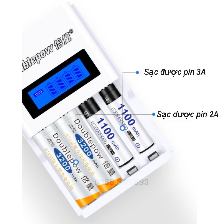 Bộ Sạc Pin tiểu AA, AAA K98 Doublepow tự ngắt khi đầy tốc độ cao màn hình LCD tặng kèm pin sạc AA 3200mAh - Exped