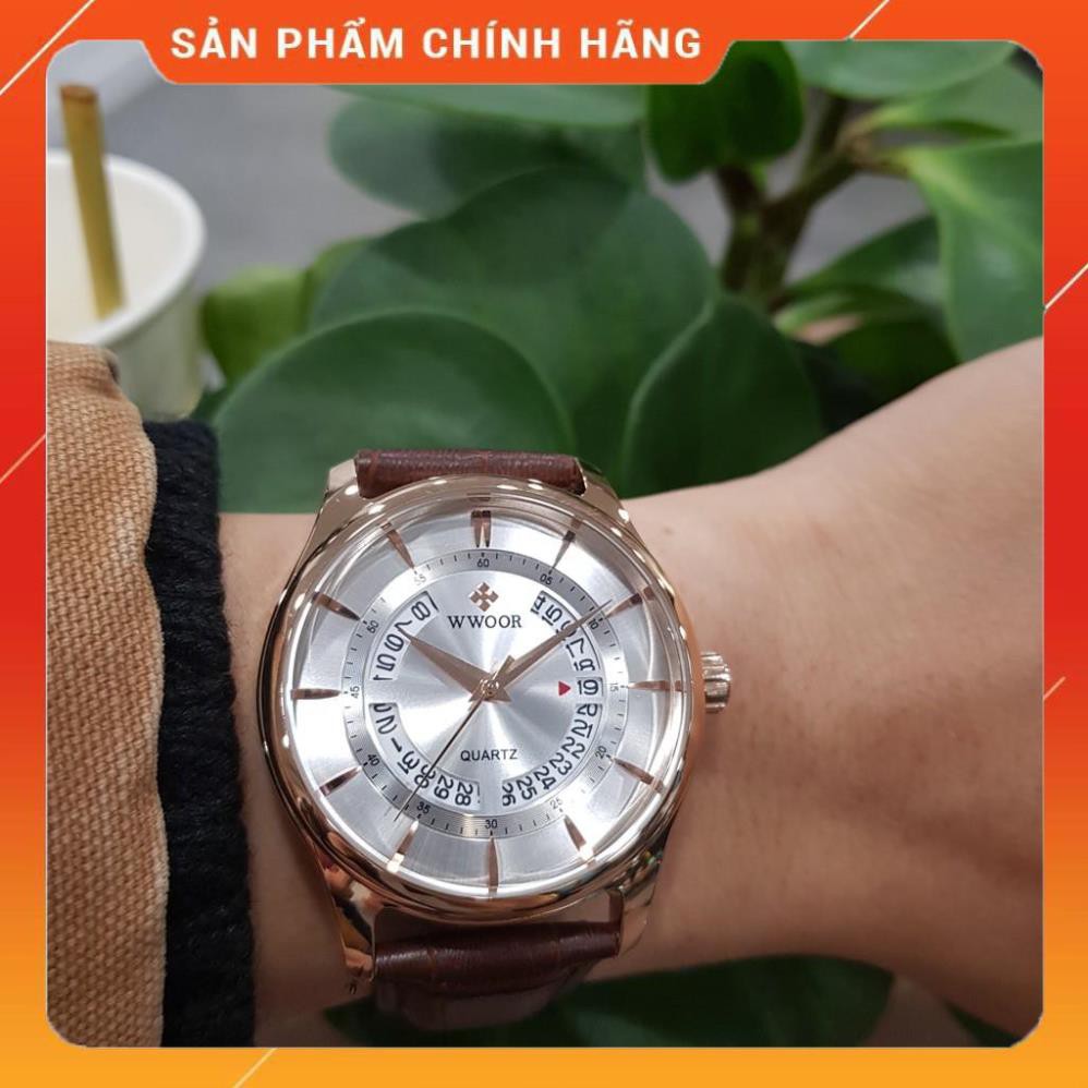 Hot!!! Đồng hồ nam dây da cao cấp có lịch chống nước, chống xước chính hãng WWOOR - Tony Watch 68 giá re