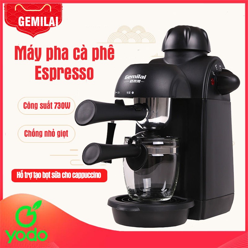 Máy Pha Cà Phê Gia Đình Công Suất 800W, Máy Pha Café Gia Đình Mini Chống Nhỏ Giọt, Chức Năng Pha Espresso, Tạo Bọt Sữa.