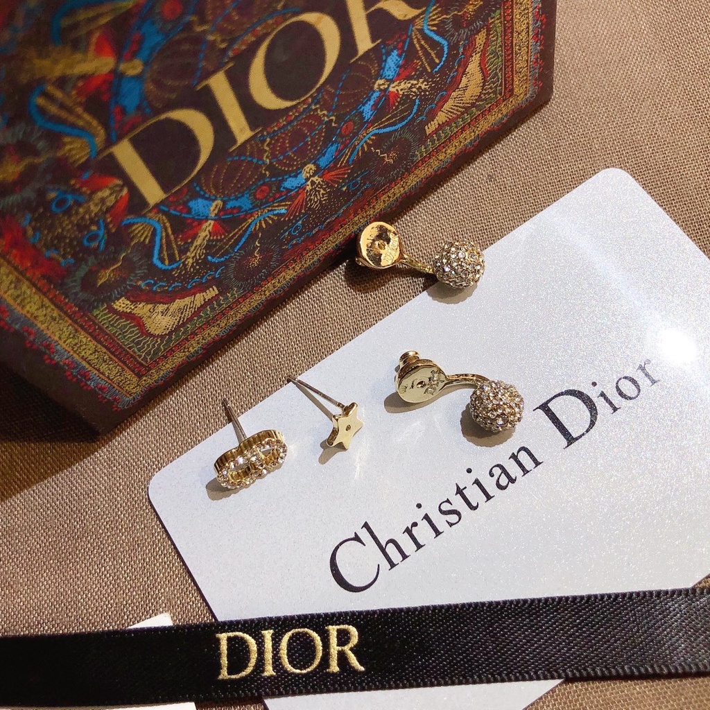 Khuyên Tai Dior Đính Quả Cầu Chữ Kim Cương Thời Trang Cho Nữ