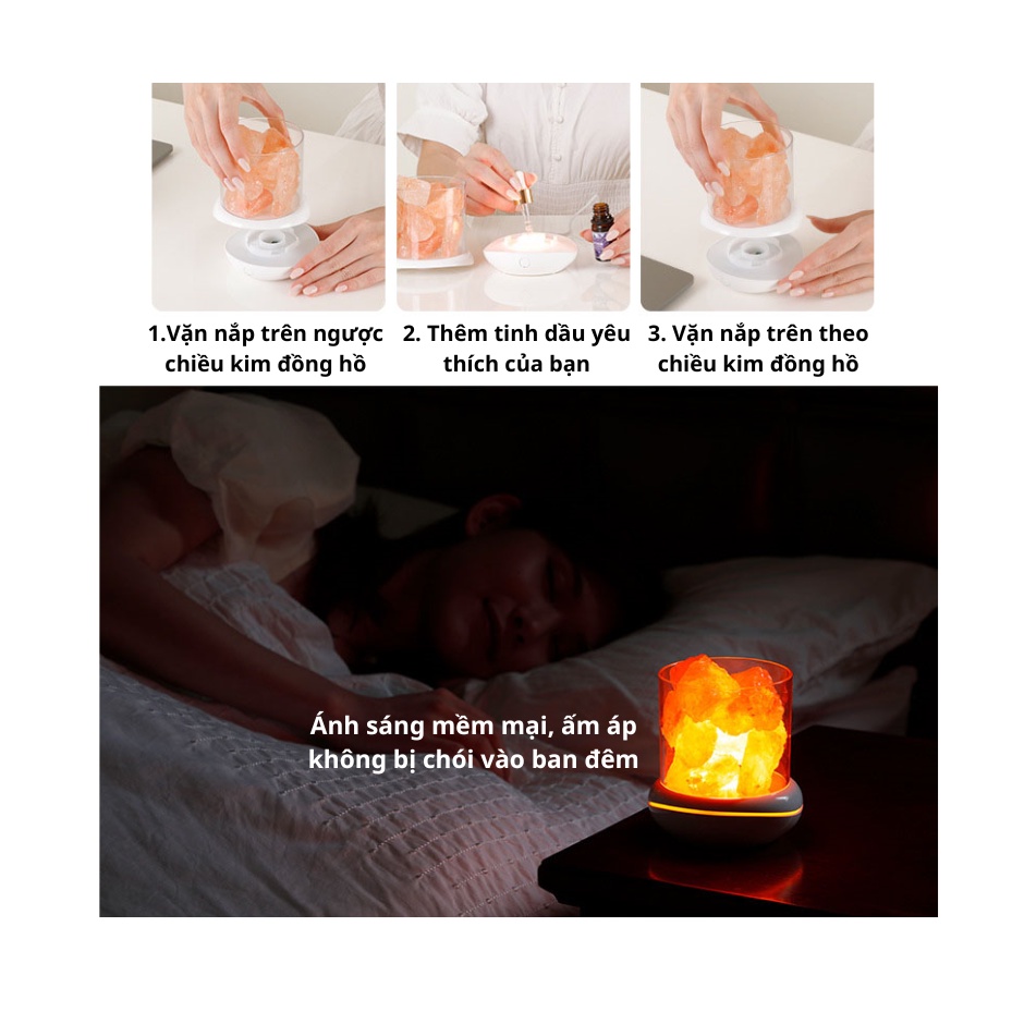 Đèn đá muối Himalaya làm sạch không khí hỗ trợ sức khỏe, Đèn đá muối Himalaya xông tinh dầu - Life Smart