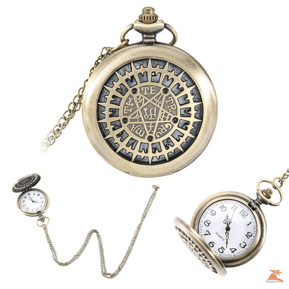 #Đồng hồ bỏ túi# Fashion Five-pointed Star Compass Dial Quartz Pocket Watch Analog Pendant Necklace Chain Clock Gifts