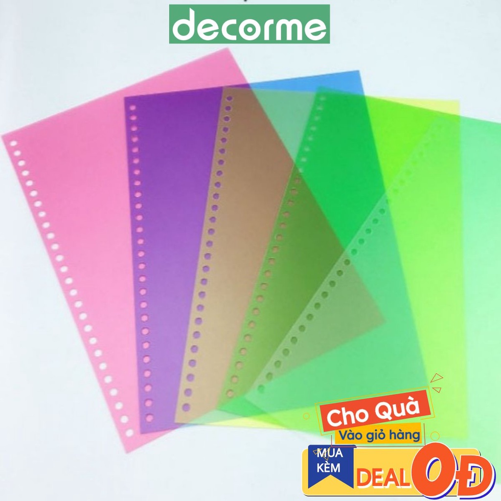 DecorMe Bìa nhựa nhiều màu làm planer sổ còng đã đục lỗ bullet journal khổ A4 A5 B5