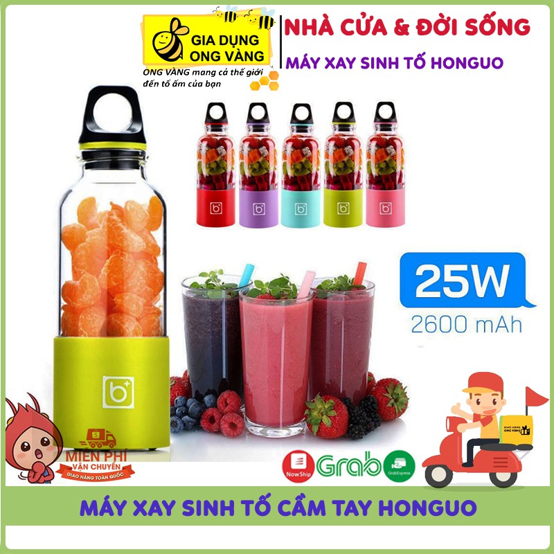 XAY ĐƯỢC ĐÁ Máy Xay Sinh Tố, Máy Say Sinh Tố Cầm Tay Mini Sạc Pin 4 Lưỡi BINGO JUICER CUP 500Ml, Siêu Tiện Dụng Cho