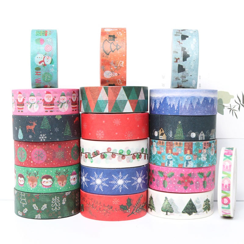 Set 18 Cuộn Băng Dính Washi Họa Tiết Giáng Sinh Trang Trí Thủ Công DIY