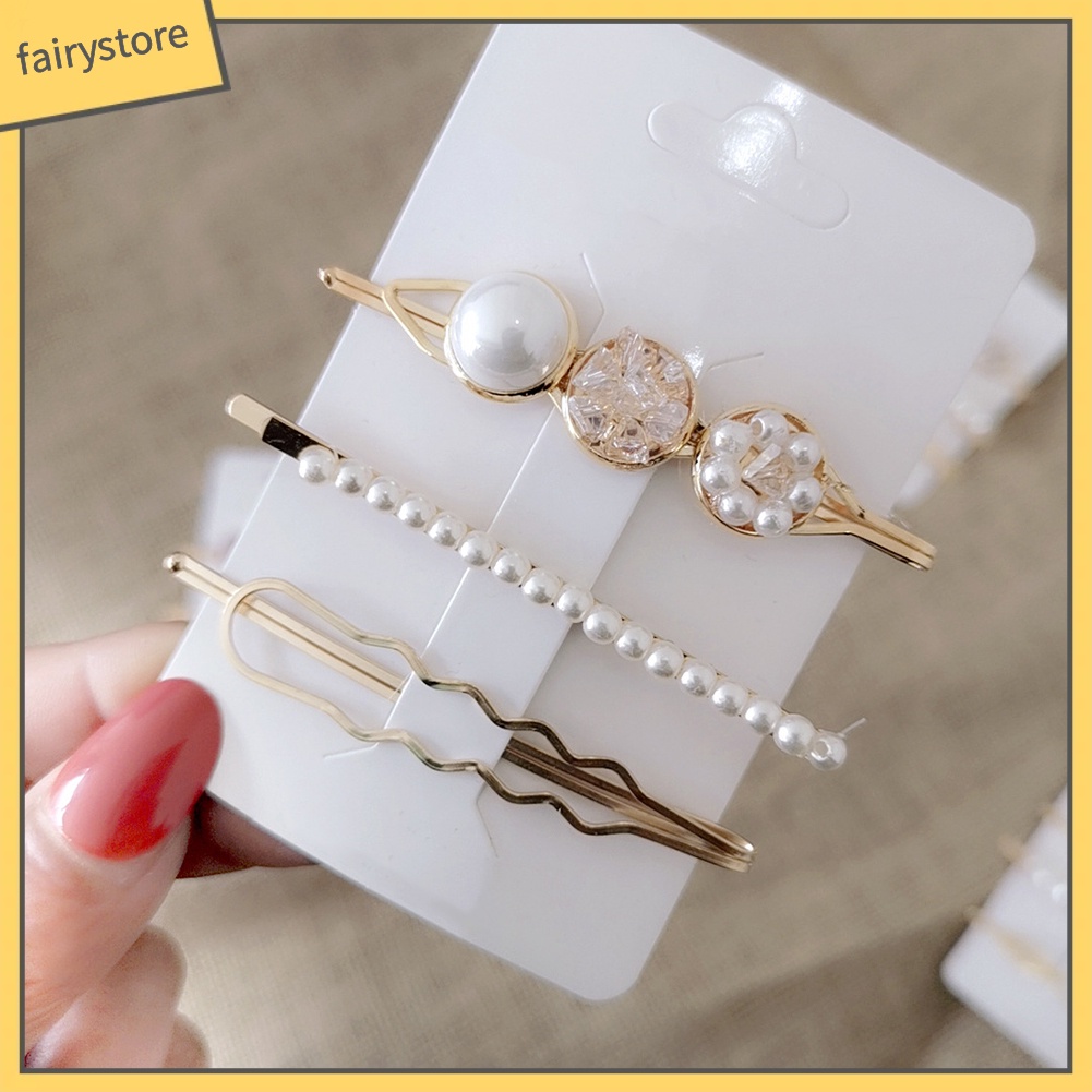 Set 3 kẹp tóc kim loại đính ngọc trai giả thời trang cho nữ