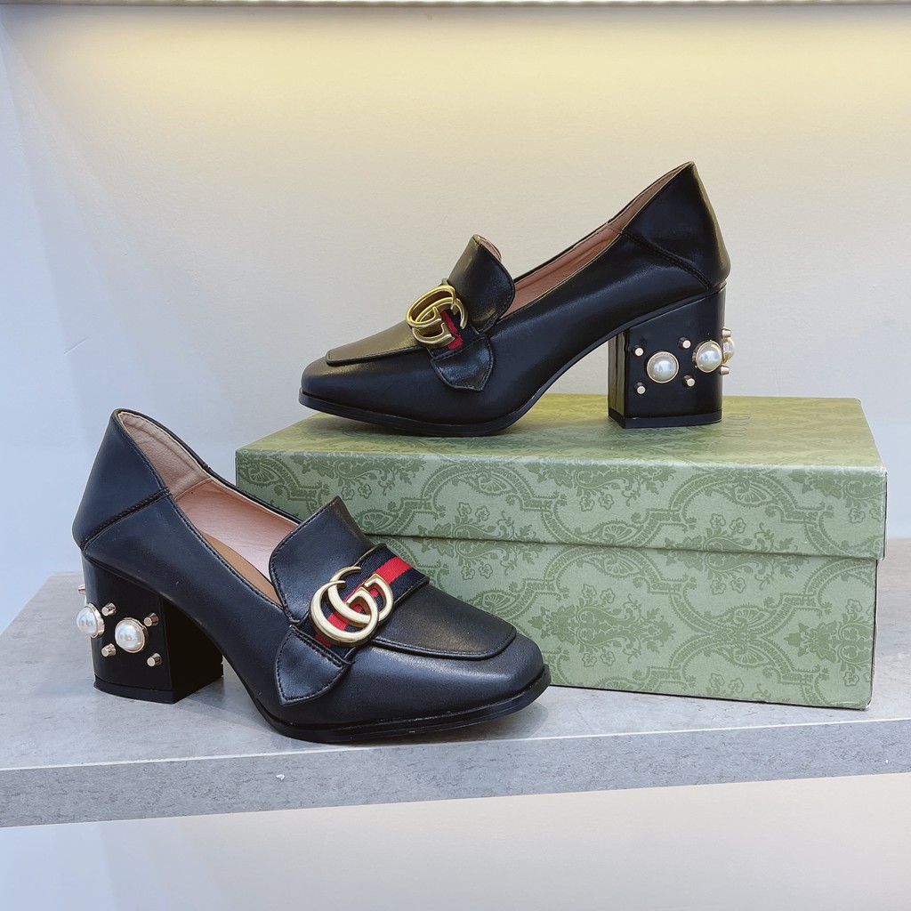 Giày Gucci gót ngọc đế 8p hàng Super da mềm êm chân VIC fullbox túi giấy