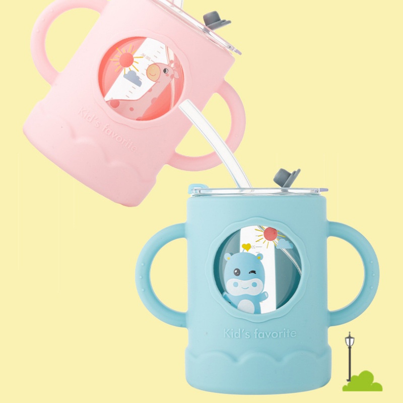 Cốc uống sữa có ống hút chống bỏng / rơi in hoạt hình đáng yêu tiện dụng cho trẻ nhỏ