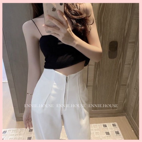 Quần Ống Rộng Culottes Nữ Ennie Cạp Cao Trắng Đen Có Khóa Trước Đứng Dáng Suông Chất Liệu NA004 | BigBuy360 - bigbuy360.vn