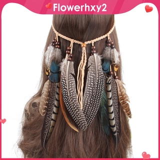 Băng đô dây bện trang trí lông vũ phong cách boho