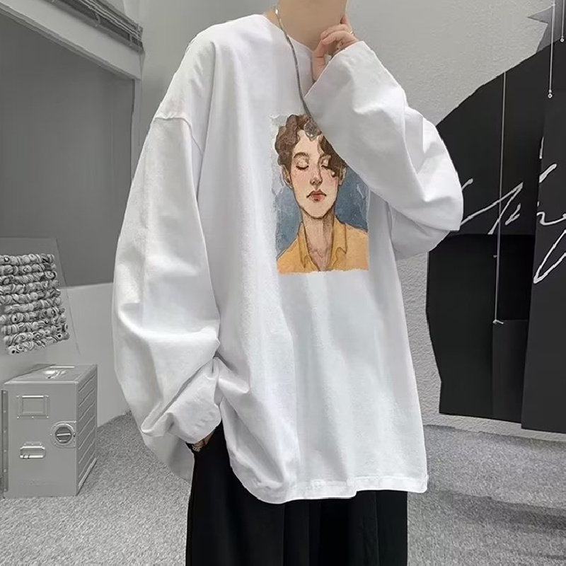 Áo Thun Tay Dài Cổ Tròn Dáng Rộng In Chữ Phong Cách Hip Hop Thời Trang Cho Nam Giới Size M-5XL