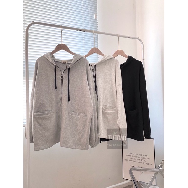 Áo Khoác ulzzang Bo tăm ⚡FREESHIP⚡khoá kéo 2 túi hộp dáng rộng
