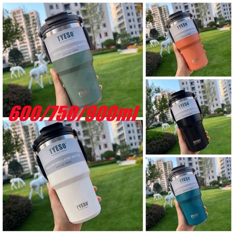TYESO Giữ Nhiệt Màu Hút Chân Không Cách Nhiệt Cốc Tập Uống 600 &amp; 900Ml xe hơi Du Lịch Inox Cà Phê Cốc Sứ Có Hơi với tay cầm bình giữ nhiệt