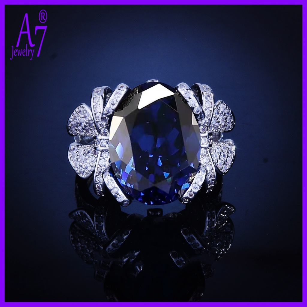 Nhẫn Hở Mạ Bạc 925 Hình Nơ Đính Kim Cương Xanh Dương X4Y6