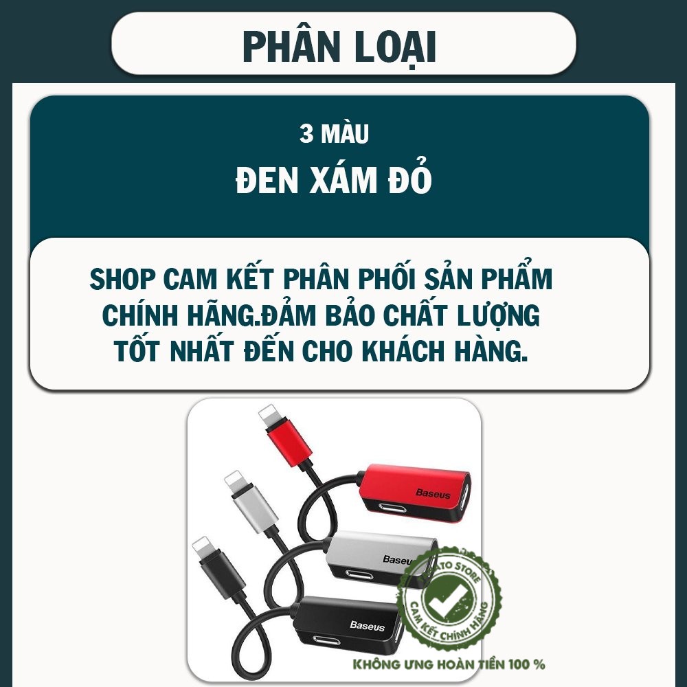 [CHÍNH HÃNG Có Mic] Jack Chuyển đổi Iphone  Vừa Sạc Vừa Nghe Hàng chính hãng Baseus L37 - BH 12 Tháng Chính Hãng