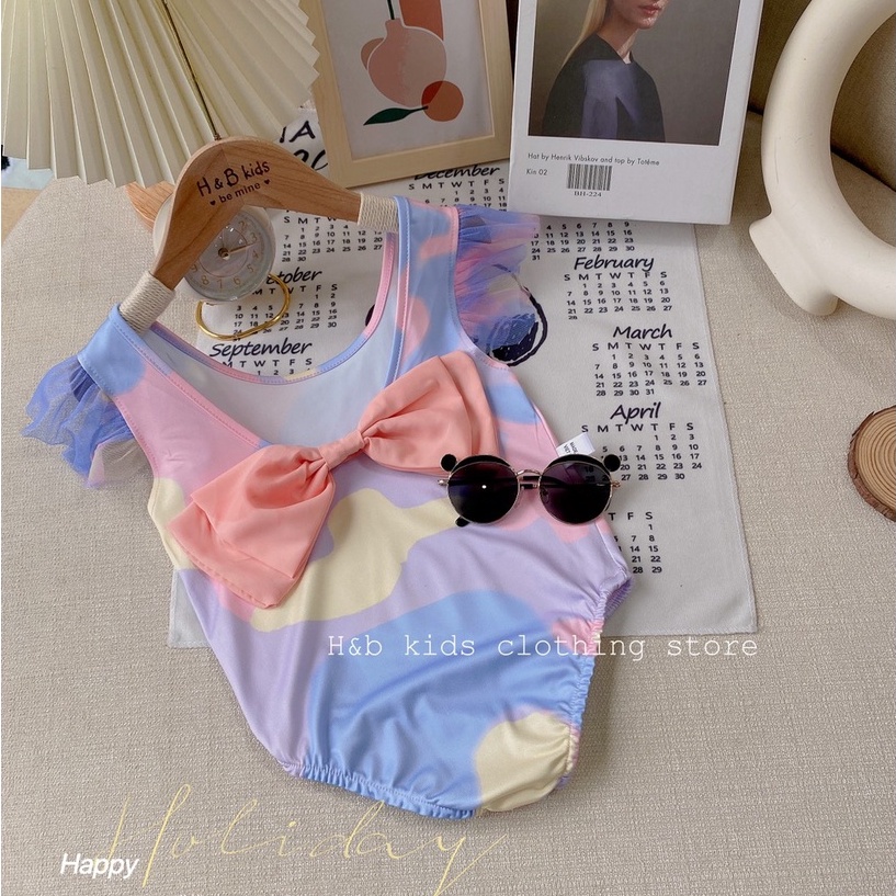 Bộ đồ bơi Bikini áo tắm liền thân nơ lưng cho bé gái - T09