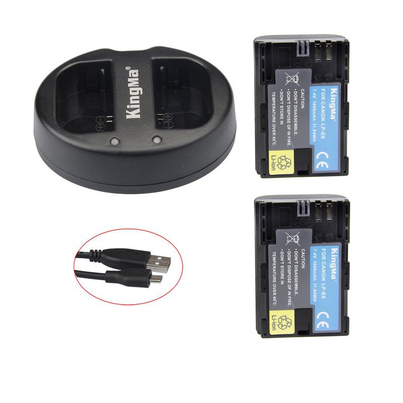 Bộ 2 Pin KingMa LP - E6 và dock sạc dùng cho máy ảnh Canon EOSS R/5D/5D2/5d3/6D/6D2/60D/70D