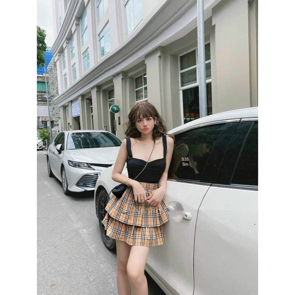 Set chân váy xòe Burberry kèm áo, 55kg trở lại